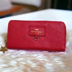 Juicy Couture Red Faux Leather Star Embossed Zip Wallet
